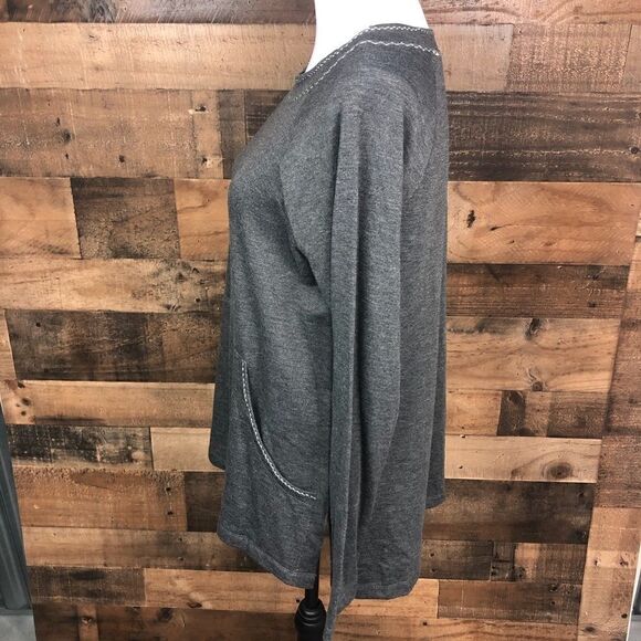 Max Studio Blouse Long Sleeve Dark Grey Kangaroo Pocket Side Slits Small - Picture 11 of 16